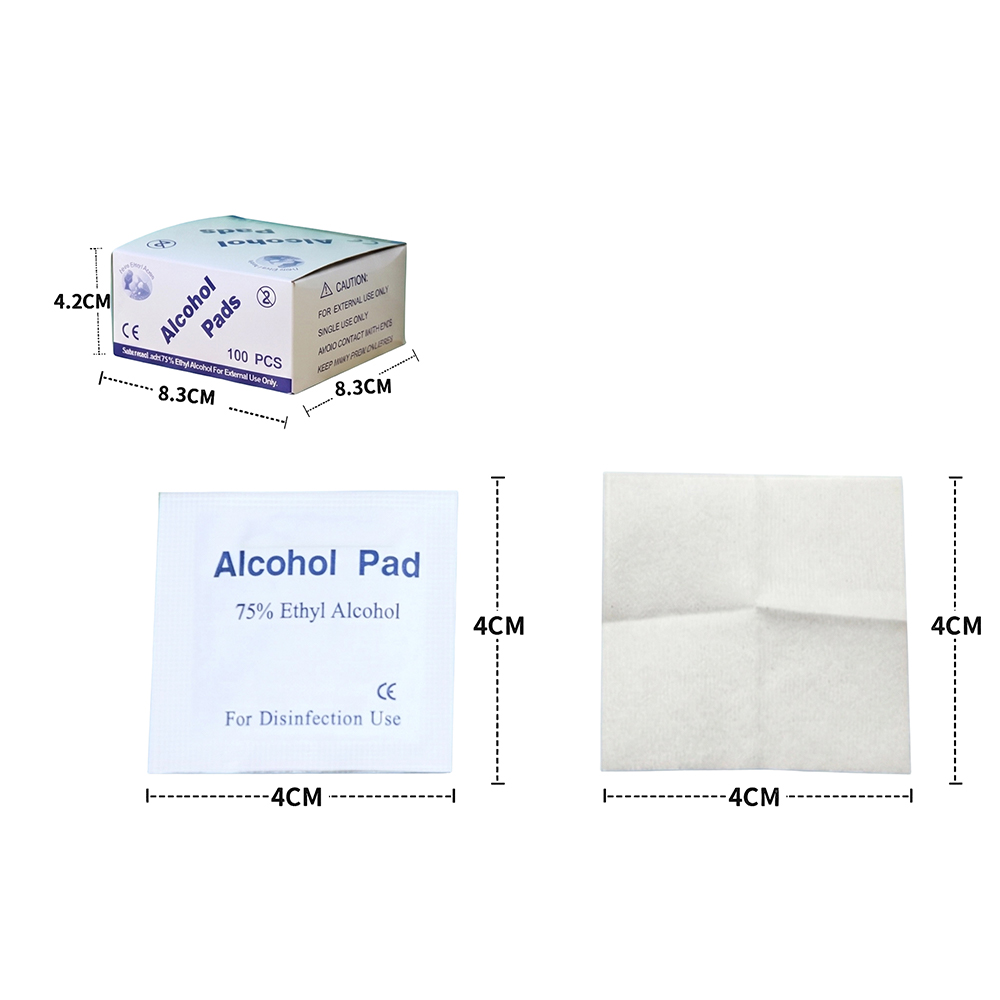 100 stuks/doos, 4x4 cm, individueel verpakt, premium 75% ethylalcohol prep-pads voor thuis, op reis en klinisch gebruik