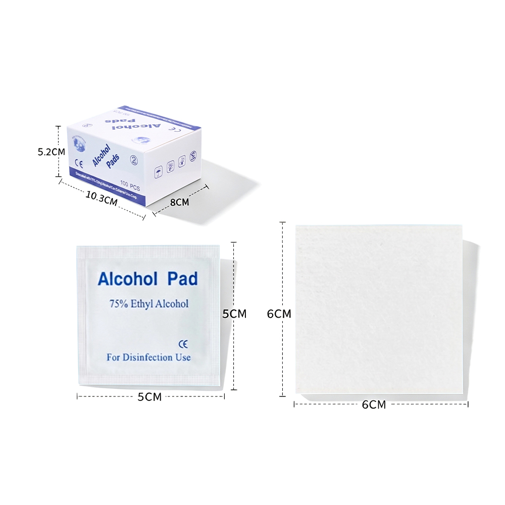 100 pads/doos groot 75% 6x6cm CE-gecertificeerde medische kwaliteit individueel verpakte antiseptische alcoholvoorbereidingspads
