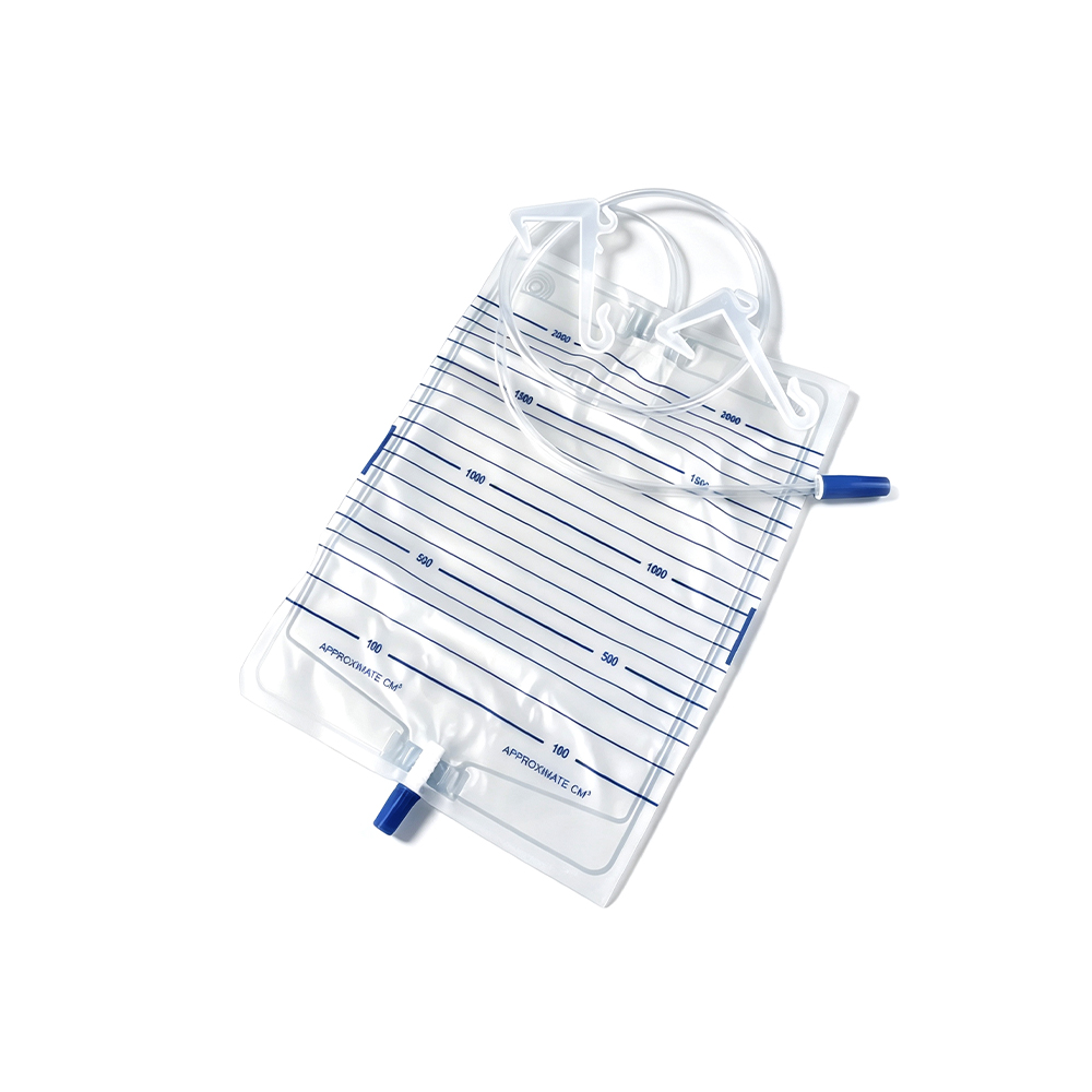 1000 ml-2000 ml hoogwaardige PVC-urinezak van medische kwaliteit met versterkte plastic hangers