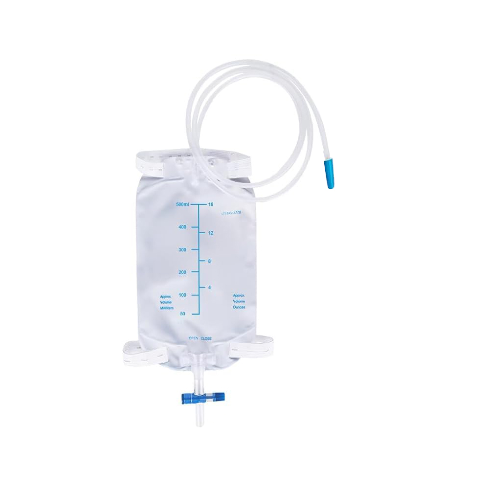 Draagbare en discrete latexvrije medische PVC urinebeenzak van 500 ml met antirefluxklep