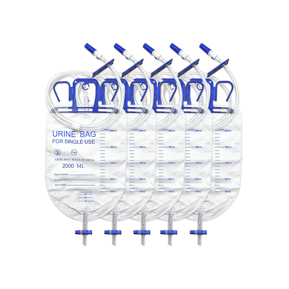 Luxe anti-refluxoptie van 2000 ml, latexvrije urineopvangzak met extra brede slang van 10 mm
